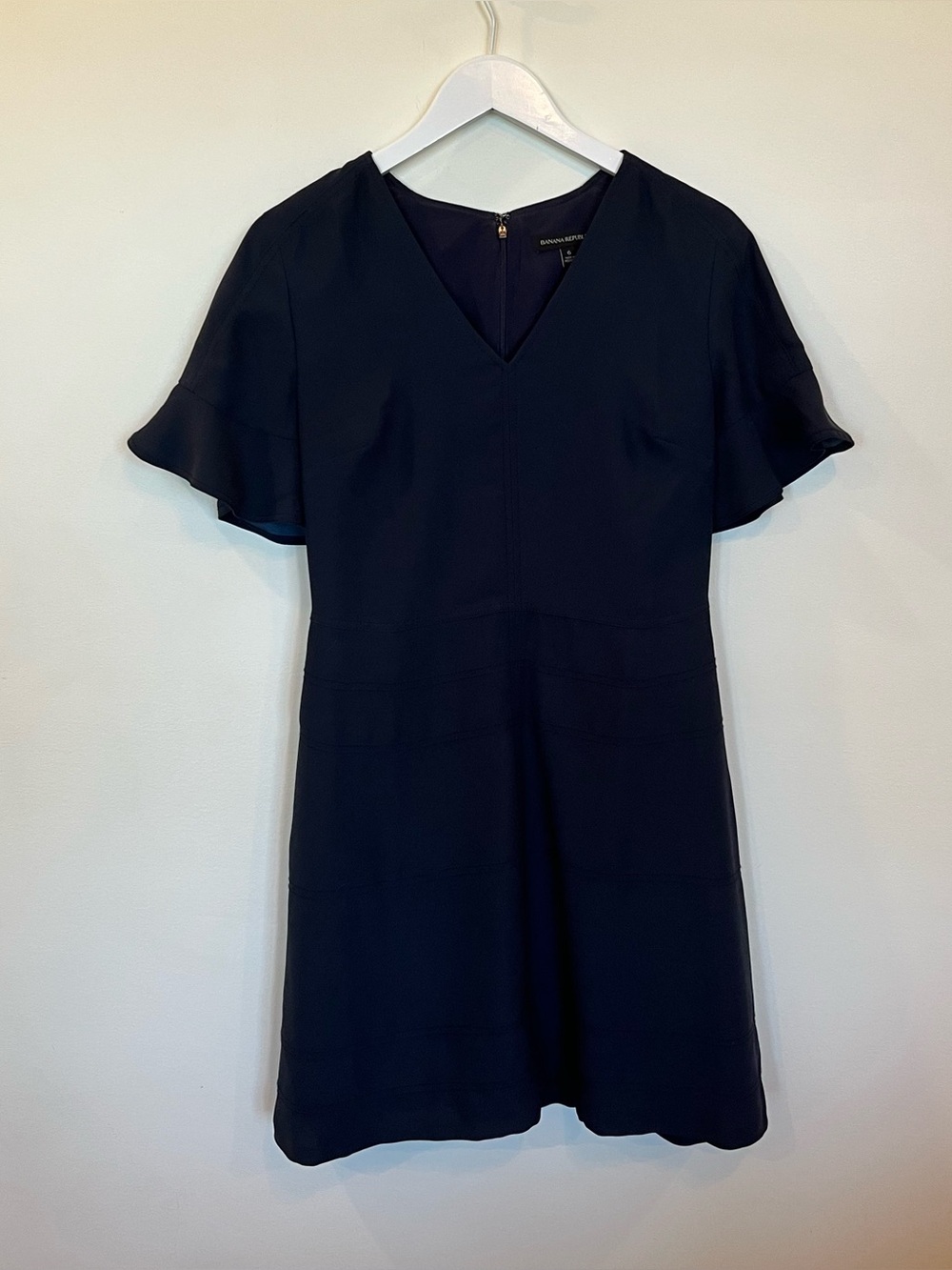 Banana Republic Womens Navy Blue Short Sleeve V-Neck Fit & Flare Dress Size 6